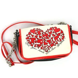 Brighton Beaded Hearts Crossbody Bag Purse Clutch Red Black